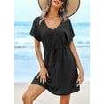 thumbnail image 2 of Ekouaer Women's Cover Up Short Sleeve Beachwear Coverups Loose V-Neck Bikini Beach Tunic Top, 2 of 6
