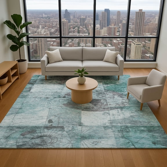 Addison Rugs Mayfield Premium Machine Washable Transitional Global Teal Rectangle Rug, 10' x 14'