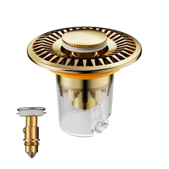 Stainless Steel Sink Pop Up Stopper Bathroom Basin Drain Plug, Replacement Lavatory Sink Strainer with Rubber Seal(Gold)