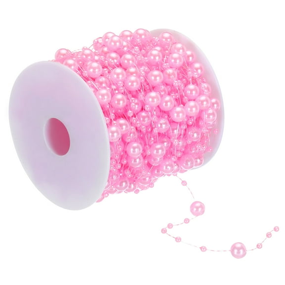 Uxcell 8mm/ 3mm Faux Pearl Beads Garland, 98.4 Ft Pearl String Chain Pearl Roll, Pink