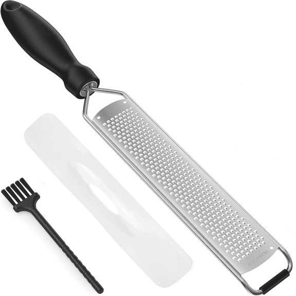Stainless Steel Lemon Zester Grater with Handle - Garlic, Cheese, Parmesan, Nutmeg, Lime, Ginger Grater - Heavy Duty Kitchen Tool - Citrus Zester with Blade Cover - Fine Shred - Black
