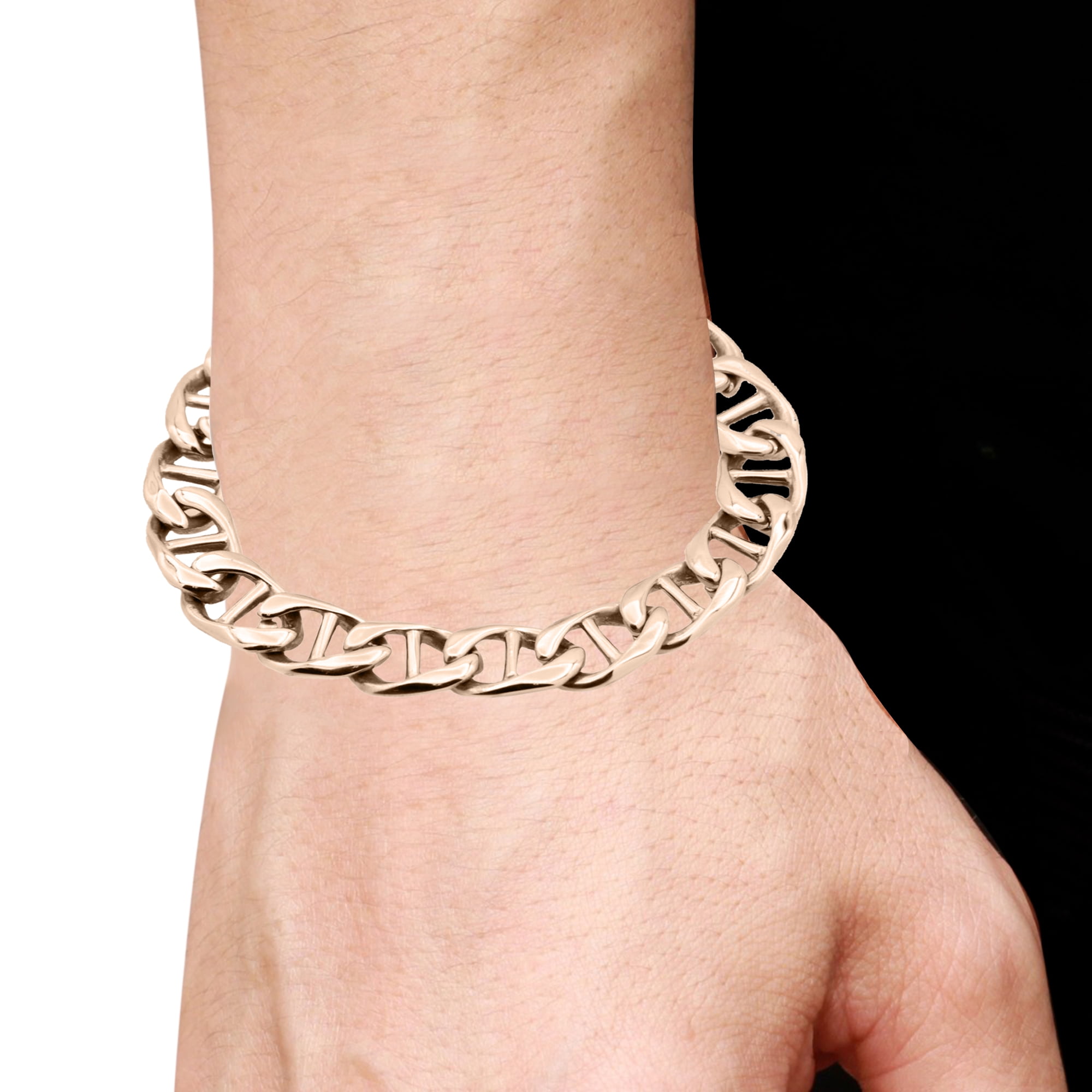 Mens Rose Plated Stainless Steel Anchor Chain Bracelet