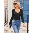thumbnail image 3 of Zeagoo V Neck Long Sleeve Shirts for Women 2025 Slim Fitted Going Out Tops Basic Fall Winter Tee 2 Pack, 3 of 6