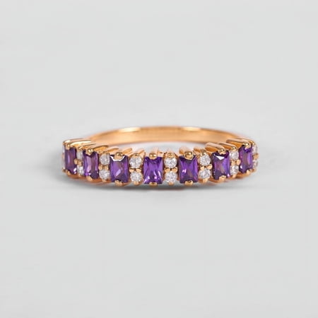 Baguette Amethyst And Diamond Alternate Ring, Engagement Ring, Minimalist Ring, Prong Set Ring, Fabuary Birthstone Ring,