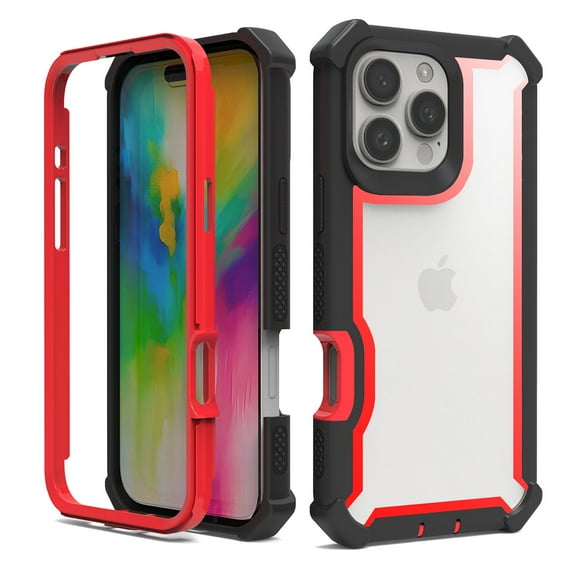 Dteck Case for iPhone 16 Pro Max,Shockproof Dual-Layer Protection Silicone PC Case Heavy Duty Rugged Crystal Clear Back Cover for iPhone 16 Pro Max,Black Red