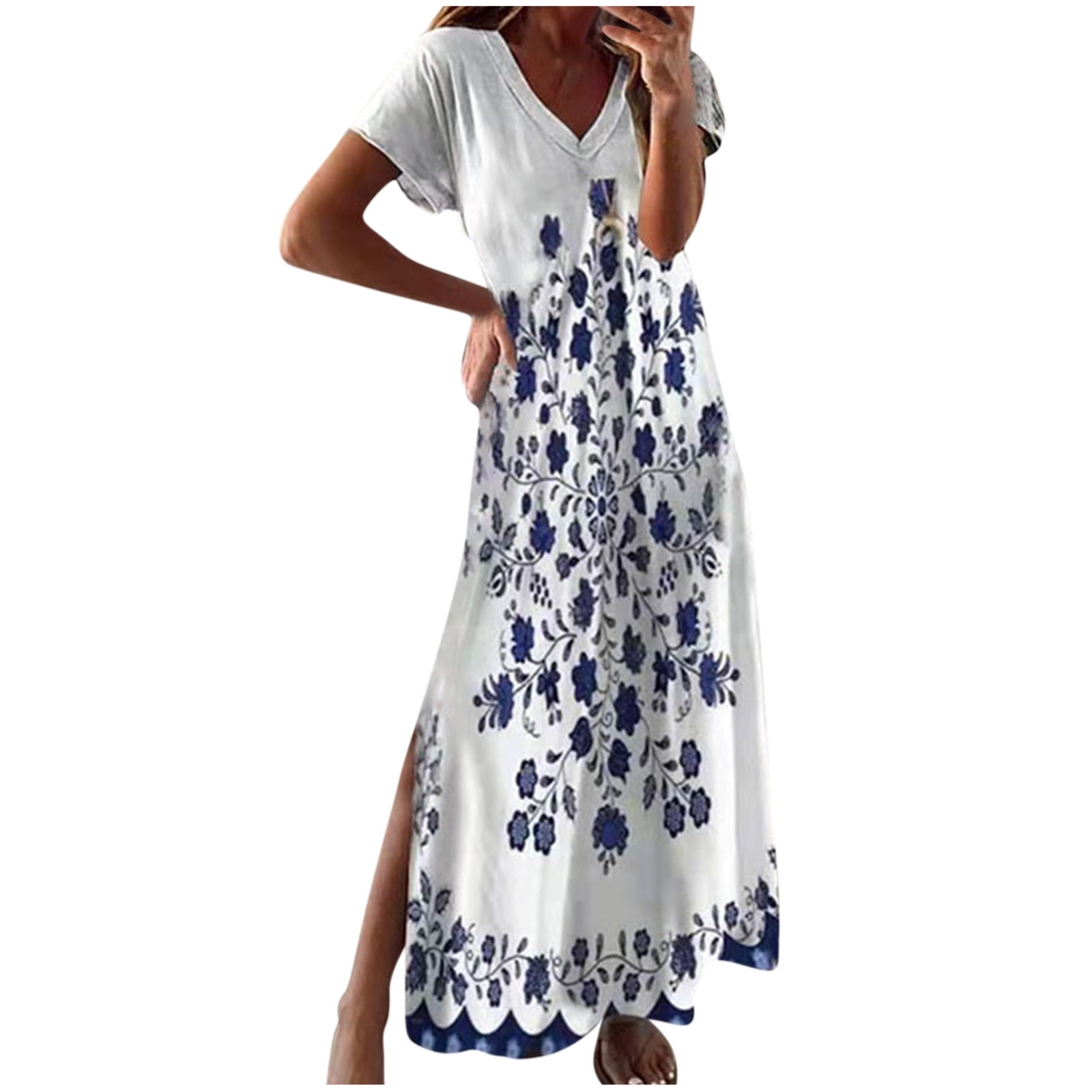 jsaierl Summer Dress Women 2023 Beach Print Dress Elegant Short Sleeve