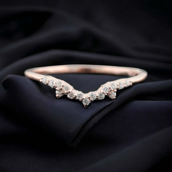 Diamond Curved Wedding Band Rose Gold Bridesmaid Jewelry Unique Statement Gift For Her Art Deco Customized Promise Band Girl Stackable Band