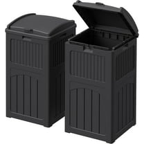 SEEKOL  33 Gallon Outdoor Trash Can with Dual Lid, Heavy Duty Waterproof Resin Garbage Bins Outside, Hideaway Waste Bins for Patio, Outside Pool, Backyard and Deck (2, Black)