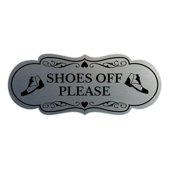 Designer Shoes Off Please (Boots) Sign (Brushed Silver) - Large