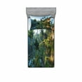 thumbnail image 2 of Balinese Bedding Set with Sheet & Covers, Terrace Rice Fields Palm Trees Traditional Farmhouse Morning Sunrise Bali Indonesia, Printed Bedroom Decor 2 Shams, 4 Sizes, Green, by Ambesonne, 2 of 3