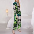 thumbnail image 3 of Fotbe Skull and Palm Leaves Conjunto de Pijama de Manga Larga para Mujer con Estampado, Ropa de Dormir de 2 Piezas, Conjunto de Casa Suave y Cómodo con Bolsillos-Small, 3 of 7