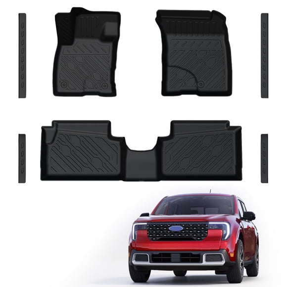 Mabett Tapis de Sol avec Protecteurs de Seuil de Porte pour Accessoires Ford Maverick Hybrid 2025 2024 2023 2022, Tapis de Doublure TPE Tout Temps Adapté au Modèle Maverick Hybrid (Ne Convient Pas à l'Essence)