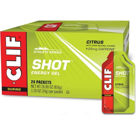 CLIF SHOT - Energy Gels - Citrus Flavor - 25mg Caffeine- Non-GMO - Quick Carbs & Caffeine for Energy - High Performance & Endurance - Fast Fuel for Cycling and Running (1.2 Ounce Packet 24 Count)