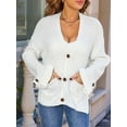 thumbnail image 2 of Women Chunky Knit Sweater Long Sleeve V Neck Button Up Cardigan with Pocket Coat for Fall and Winter White M, 2 of 8