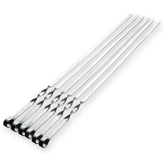 Flat Skewers Long Wood Handle BBQ Skewer 55cm Shish Kebab Barbecue Grill Sticks Stainless Steel Outdoors Grill Needle BBQ Forks