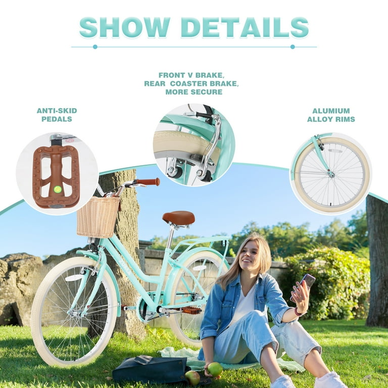 Direct Wicker UBS-W1019P179151 Mint Green Beach Cruiser Bike 24