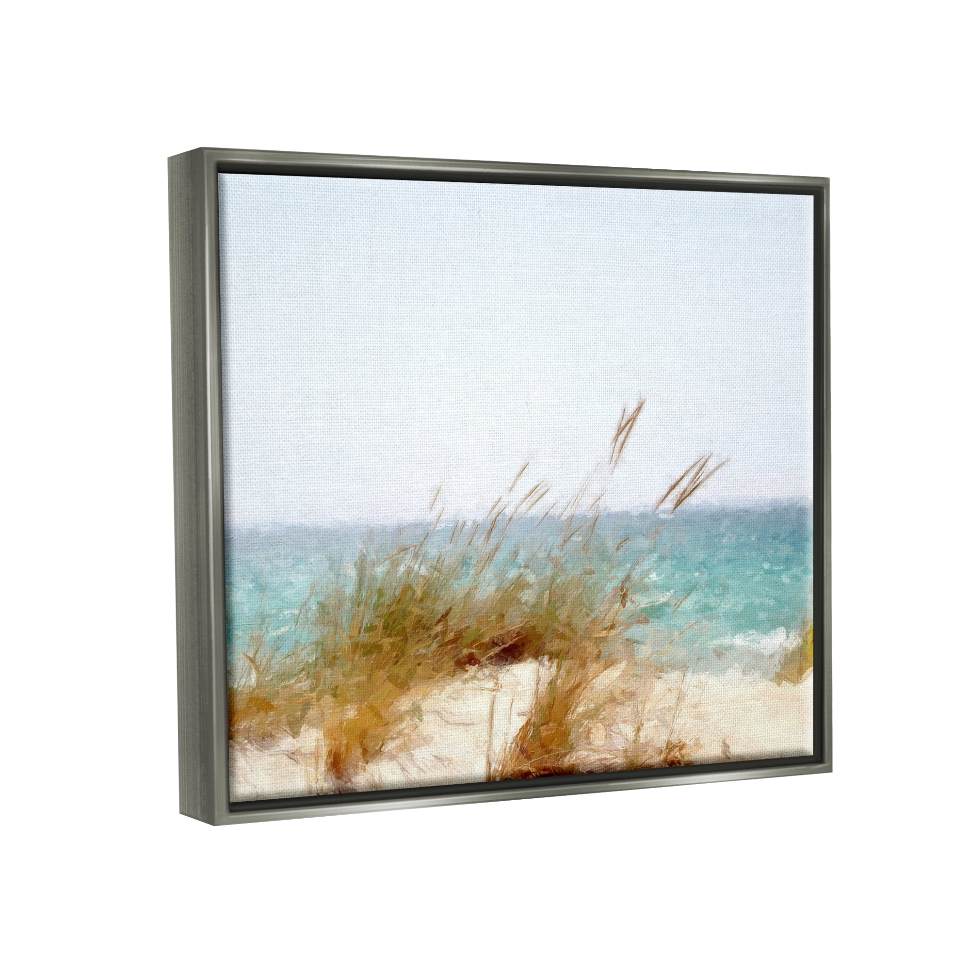Stupell Beach Reeds Nautical Windblown Coast Landscape Painting Gray Floater Framed Art Print Wall Art