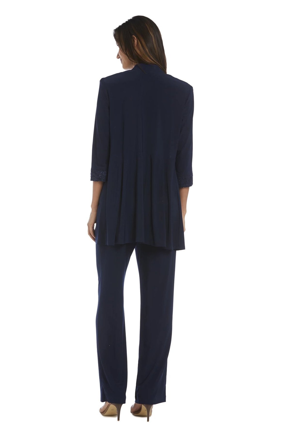 R&M Richards Women's Lace ITY 2 Piece Pant Suit - Mother of the bride outfit, 6 Navy - image 2 of 2