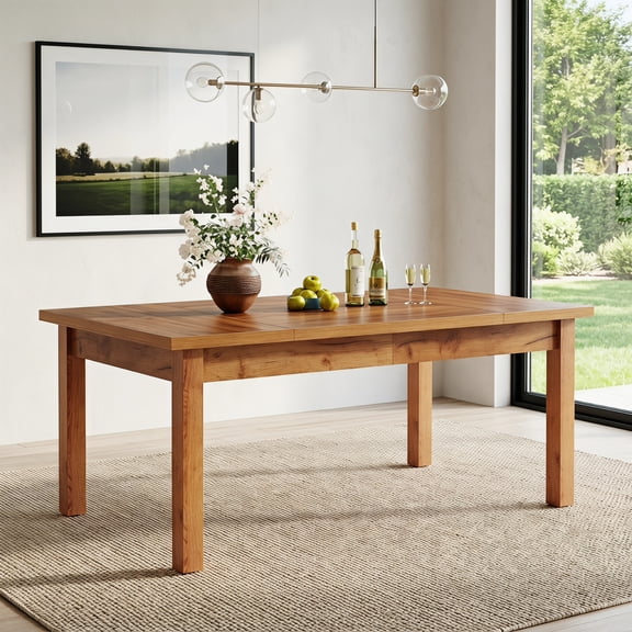 Fnova 70.87'' Farmhouse Dining Table for 6-8 People, MDF Top & Solid Wood Legs, Dinner Table, Easy Assembly, for Kitchen, Dining Room, Living Room & Patio