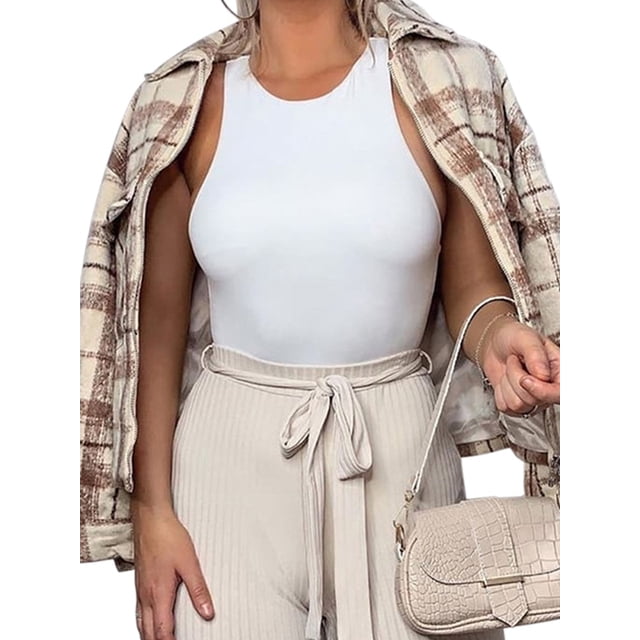 DYMADE Femmes Col Rond Sales Gilet Sans Manches Bodycon Crop Top