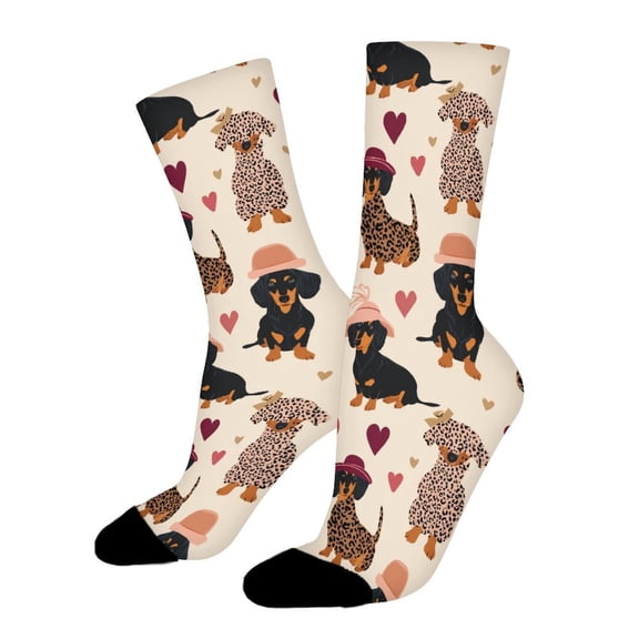 Dachshund Hats Hearts Funny Novelty Crew Socks for Women Men Sports
