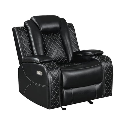 New Classic Furniture Orion II Faux Leather Power Glider Recliner in Black