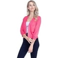 thumbnail image 3 of Cielo 1985 Women's Open Bolero Cardigan Sweater - cropped 3/4 sleeves lightweight - By The Simply Fashion pink L, 3 of 6
