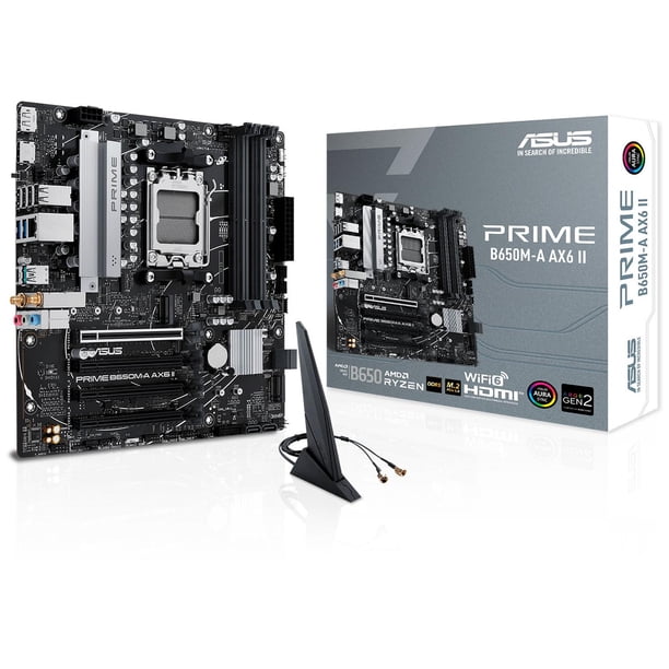 Tarjeta Madre ASUS PRIME B650M-A AX6 II AM5 4x DDR5 2x M.2 PCIe 4.0 USB-C WIFI 6 BT 5.3 Micro ATX