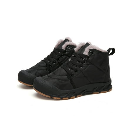 

SIMANLAN Boys Casual Snow Boots Lace Up Booties Outdoor Non-Slip Plush Lined Warm Shoes Camouflage Black 4Y
