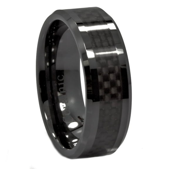 8mm Black Ceramic Carbon Fiber Wedding Band Comfort Fit Ring Size 14