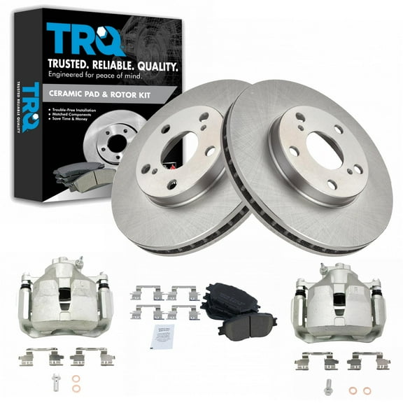 TRQ Front Brake Pad & Rotor Kit Brake Caliper Brake Pads Brake Rotor Ceramic Fits Select 2002-2006 Toyota Camry