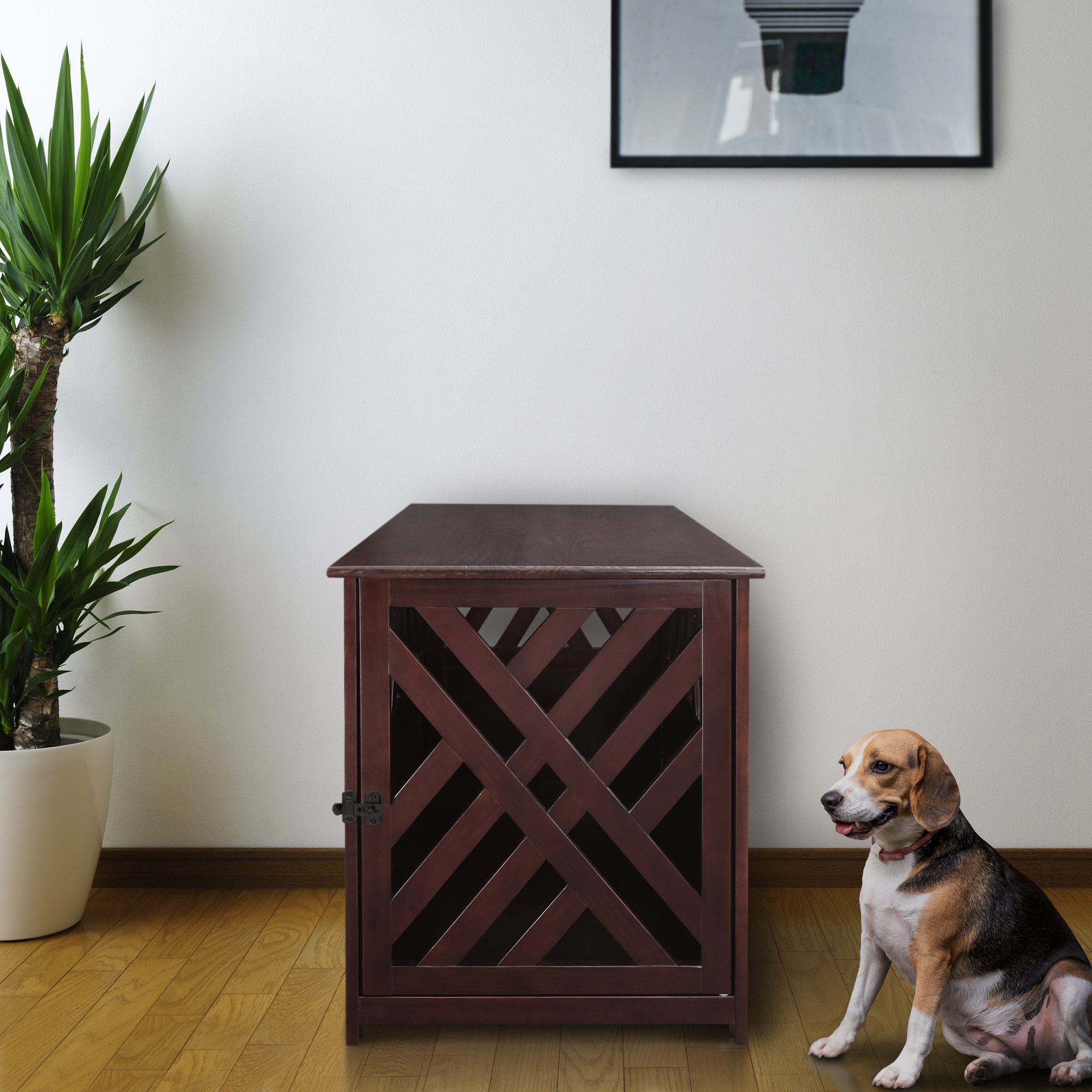 Casual Home Modern Lattice Wooden Pet Crate End Table Espresso Medium 33 L