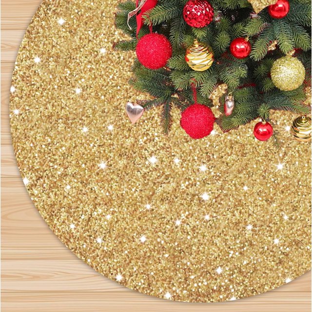 Falda para árbol de Navidad FANPROMS, de terciopelo dorado, 117 cm, redonda