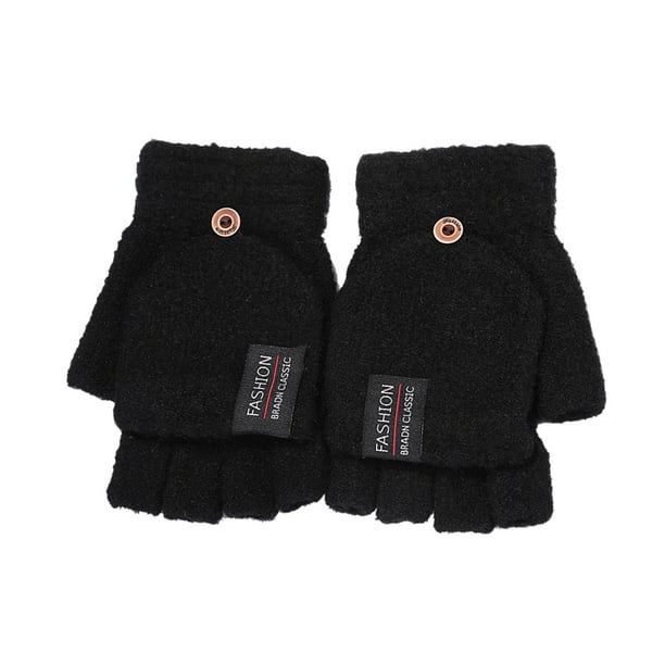 Caliente de punto convertible Flip Mitones Top Fingerless Hombres Guantes de Invierno Hombres Guantes Mitones de punto Flip Medio dedo Guantes