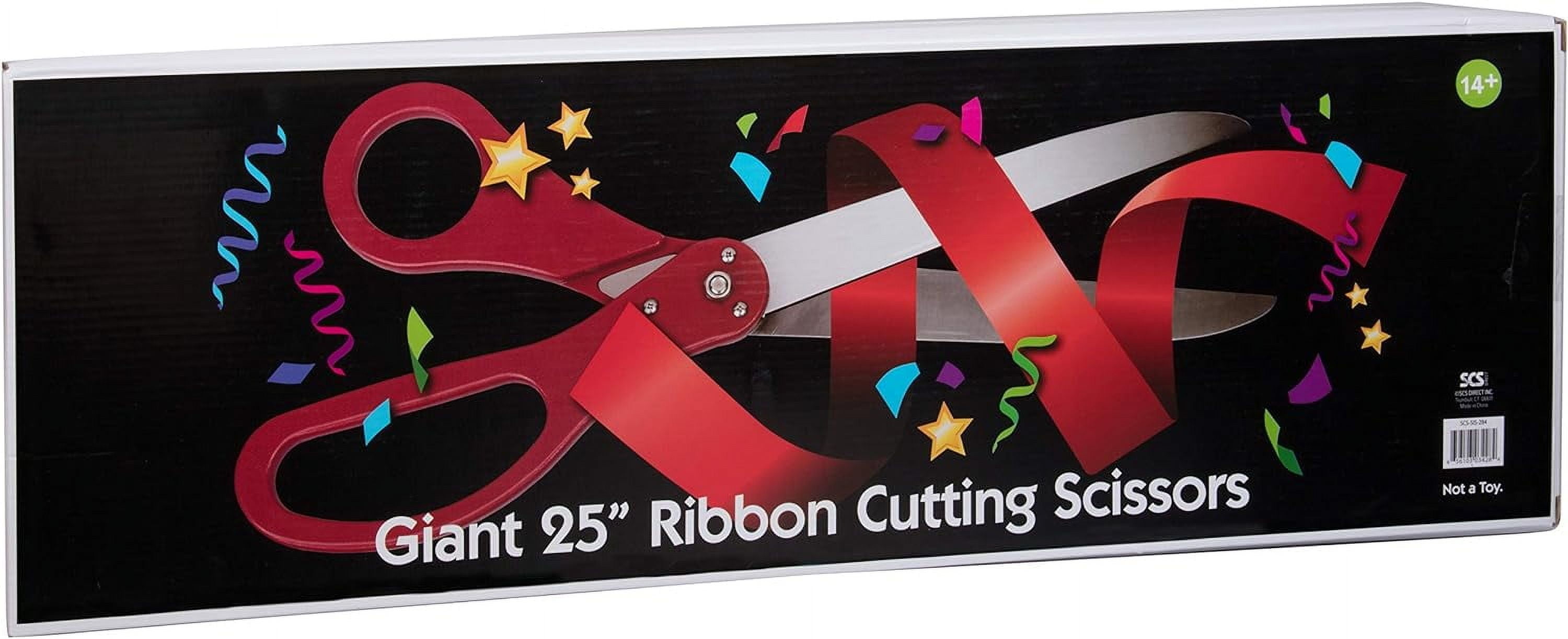 SCS Direct Giant Ribbon Cutting Scissor Set with Red Ribbon Included - 25" Extra Large Scissors - Heavy Duty Metal Construction for Grand Openings