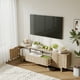 thumbnail image 3 of VERDALAY Mueble para TV con 2 puertas Soporte para TV Organizador para televisión Mueble para TV de madera con tira de luz Soporte para TV de madera con patas altas Consola para TV, roble, 3 of 16