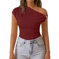 thumbnail image 5 of Womens Summer Off The Shoulder Tops Ribbed Going Out Fitting T Shirts Trendy Casual Lightweight Comfy Shirt Solid Color Blouse, 5 of 6