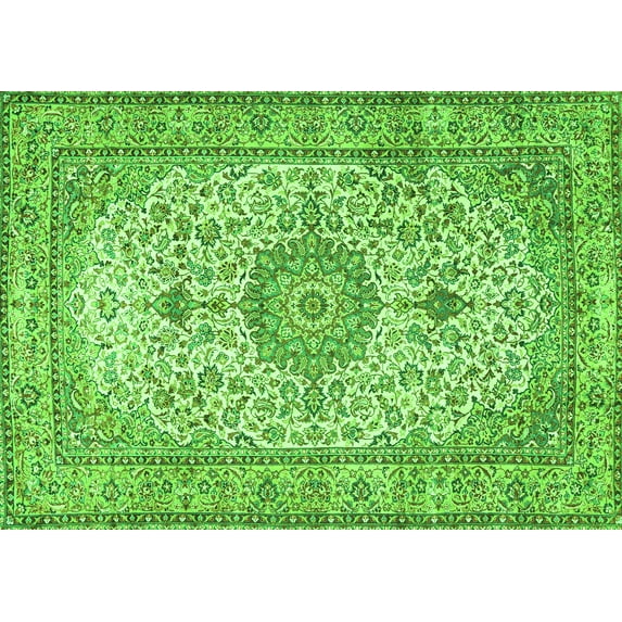 Ahgly Company Indoor Rectangle Medallion Green Traditional Area Rugs, 2' x 5'