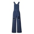 thumbnail image 4 of SELONE Dressy Jumpsuits for Women Casual Summer Denim Wide Leg Jean Bandage Long Pant Sleeveless Ladies Travel Comfortable Vacation Flowy Rompers Jumpers and Rompers Casual Solid Color Blue XL, 4 of 9