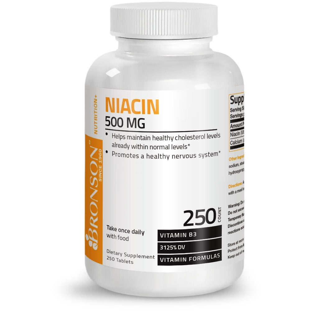 Bronson Niacin Vitamin B3 500 Mg, 250 Tablets, One Tablet Per Day