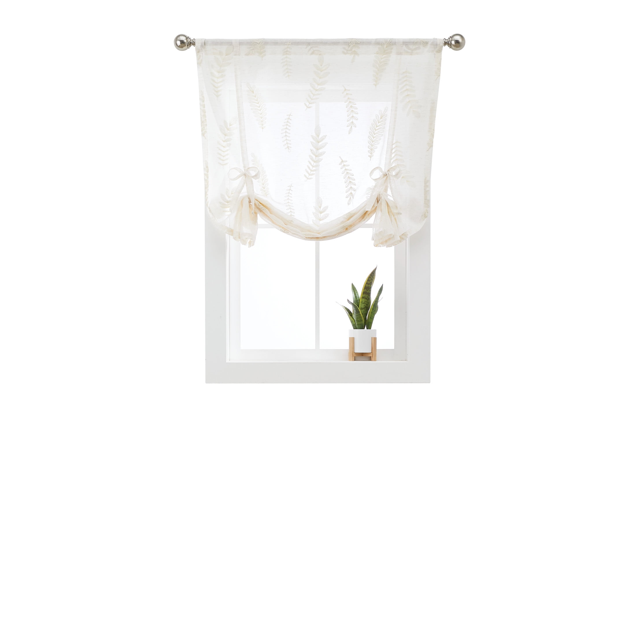 Better Homes & Gardens Embroidered Botanical Balloon Shade, Papyrus Beige, Polyester, Recycled Poly, Linen, 42"W x 63"L, 1 Piece, Adult