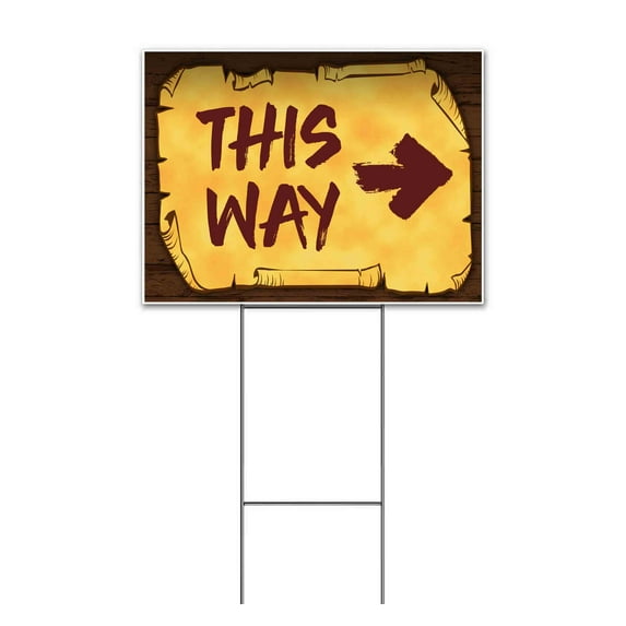 This Way Right Scroll (18" X 24") Yard Sign, Includes Metal Step Stake