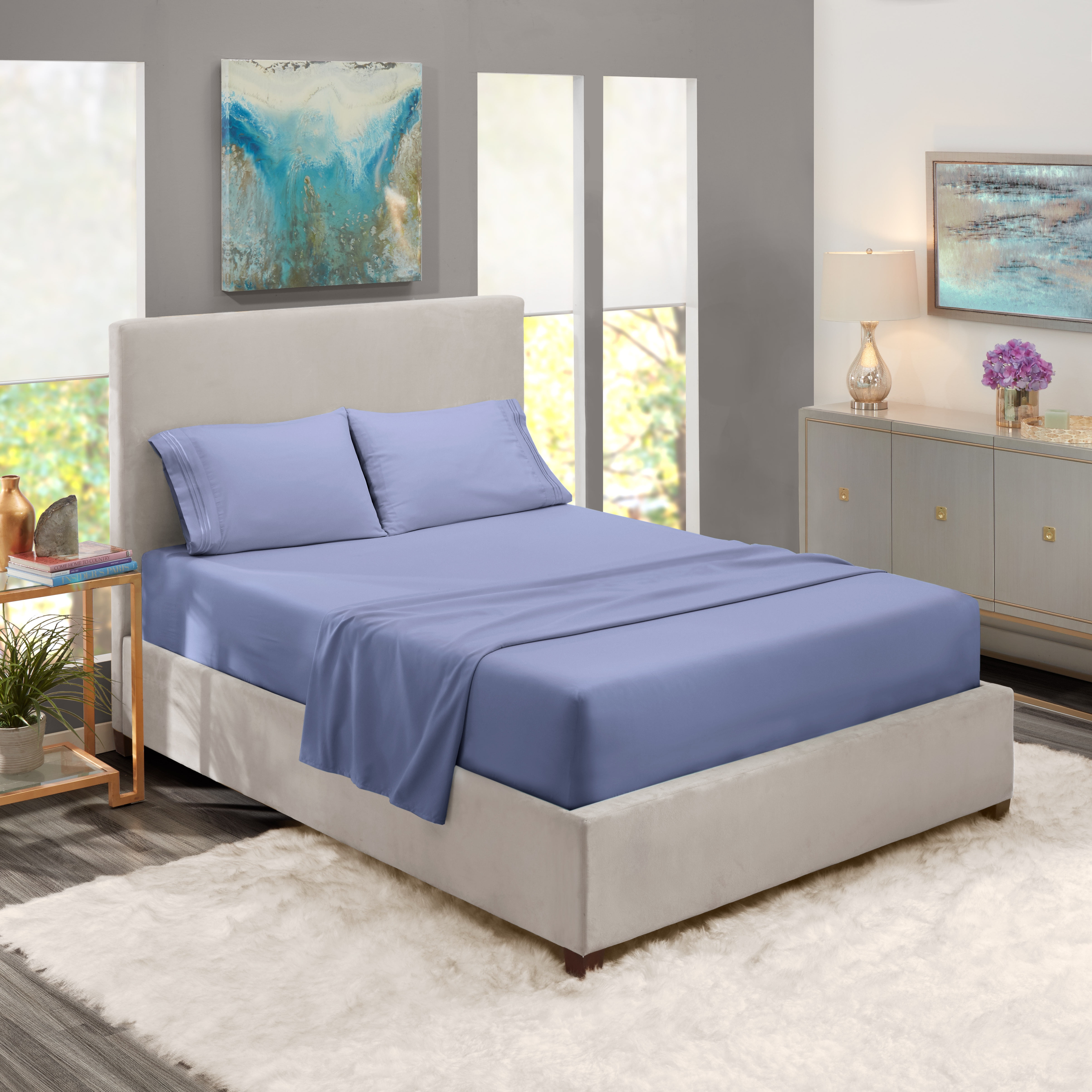 Flex Top King Size Bed Sheets Set Steel Blue Luxury Bedding 4 Piece Deep Pockets Fitted Sheet 100 Soft Microfiber Hypoallergenic Cool Breathable By Clara Clark Com Flex Top King Size Bed Sheets Set Steel, Luxury Bed In A Bag King