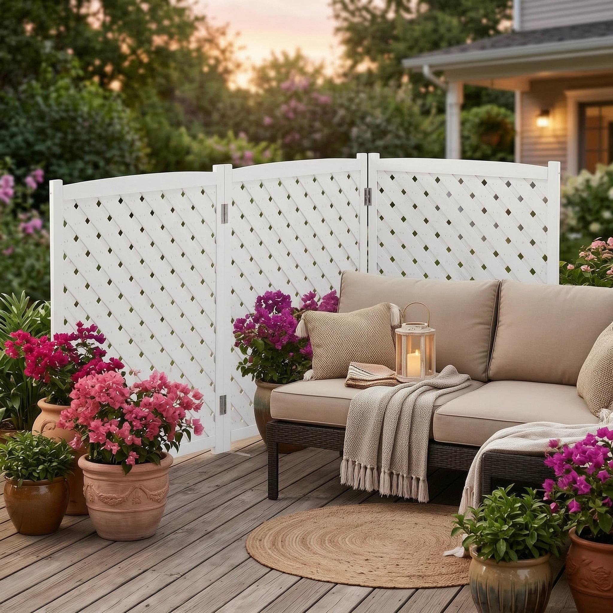Wooden Privacy Fence,3-Panel Outdoor Air Conditioner Fence Screen,Trash Can Hider Fences Suitable for Garden,Pool,White