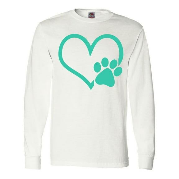Inktastic Teal Heart With Paw Print Long Sleeve T-Shirt