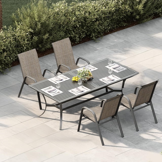 Stackable Patio Dining Chairs Set of 4, High-Back Outdoor Metal Chairs – Breathable All-Weather Textilene, Lightweight, for Backyard, Poolside, Garden, Deck – Grey