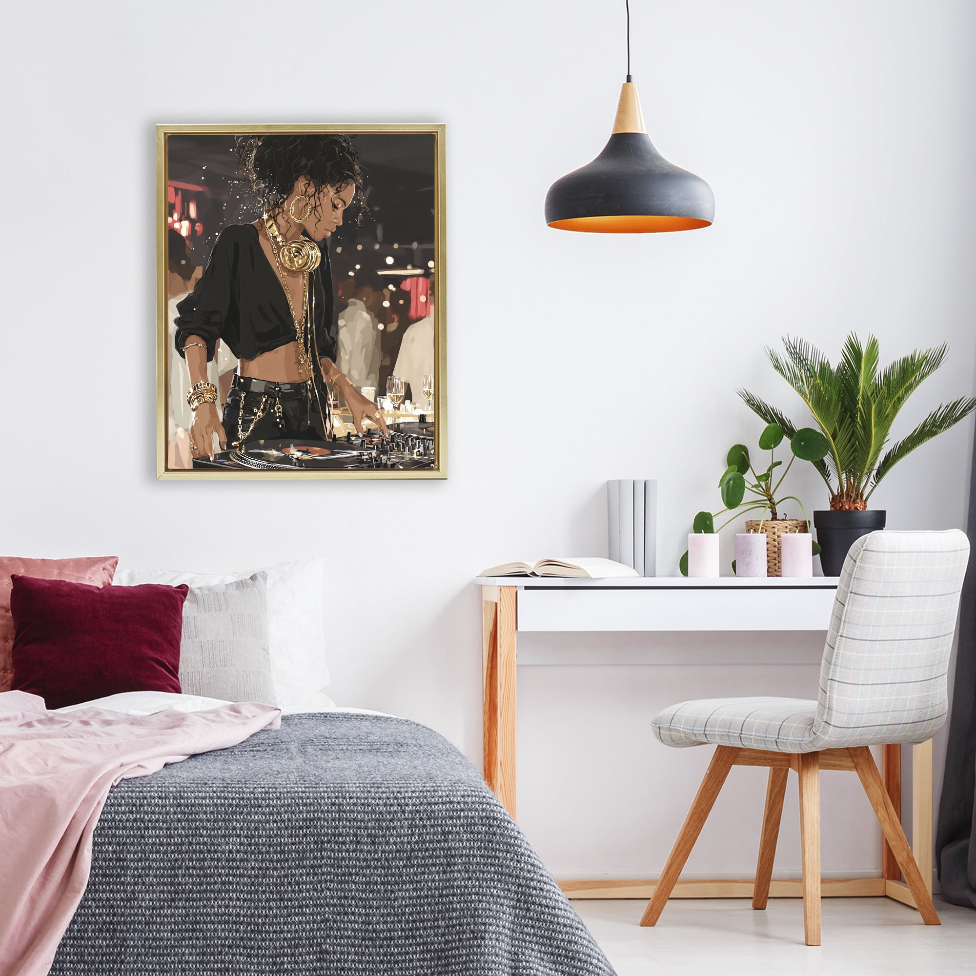 Stupell Industries Touches Of Gold DJ Gold Framed Floater Canvas Wall Art, design by Franklyn Gregory