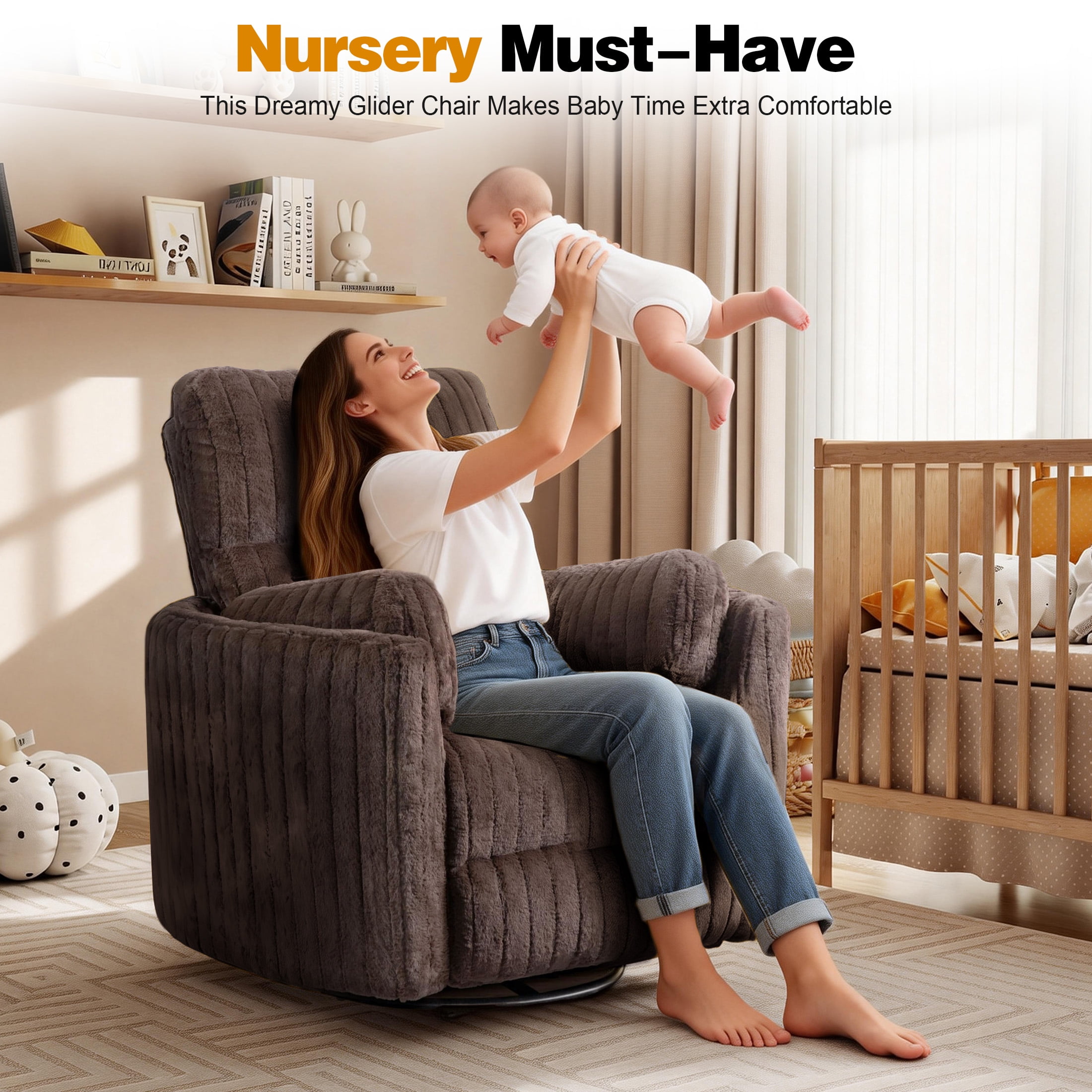 Aukfa Swivel Rocking Glider Power Recliner Chair with 24" Wide Seat & Type-C & USB Ports, Brown