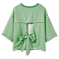 thumbnail image 4 of FASHOFT Cute Bow Back Tie Striped T Shirts for Women Cap Sleeve Casual Summer Top 3/4 Sleeve Crew Neck Tshirt Green L, 4 of 9