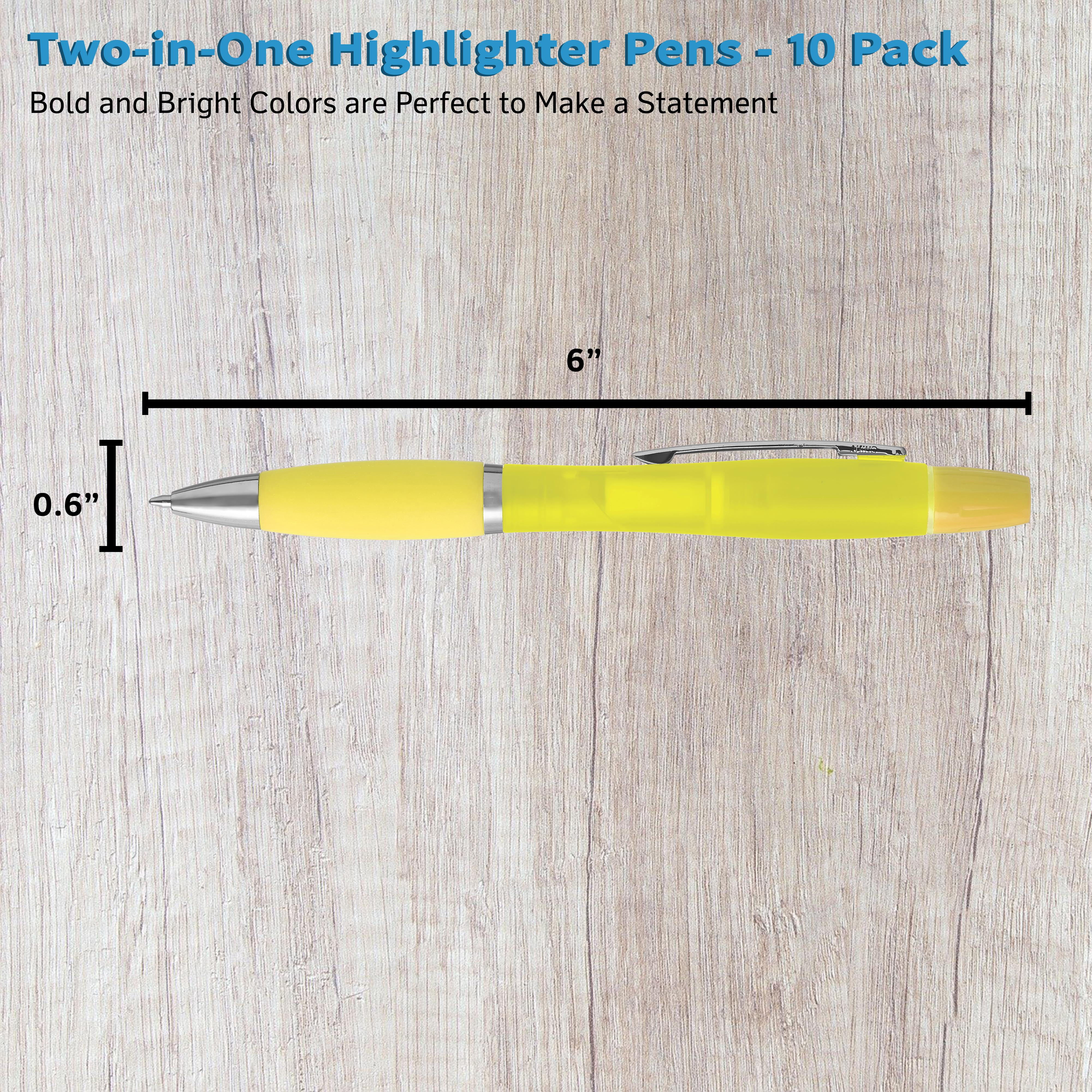 10 Two in one Highlighter Pens Pack - Ballpoint, Silver Accents - Yellow